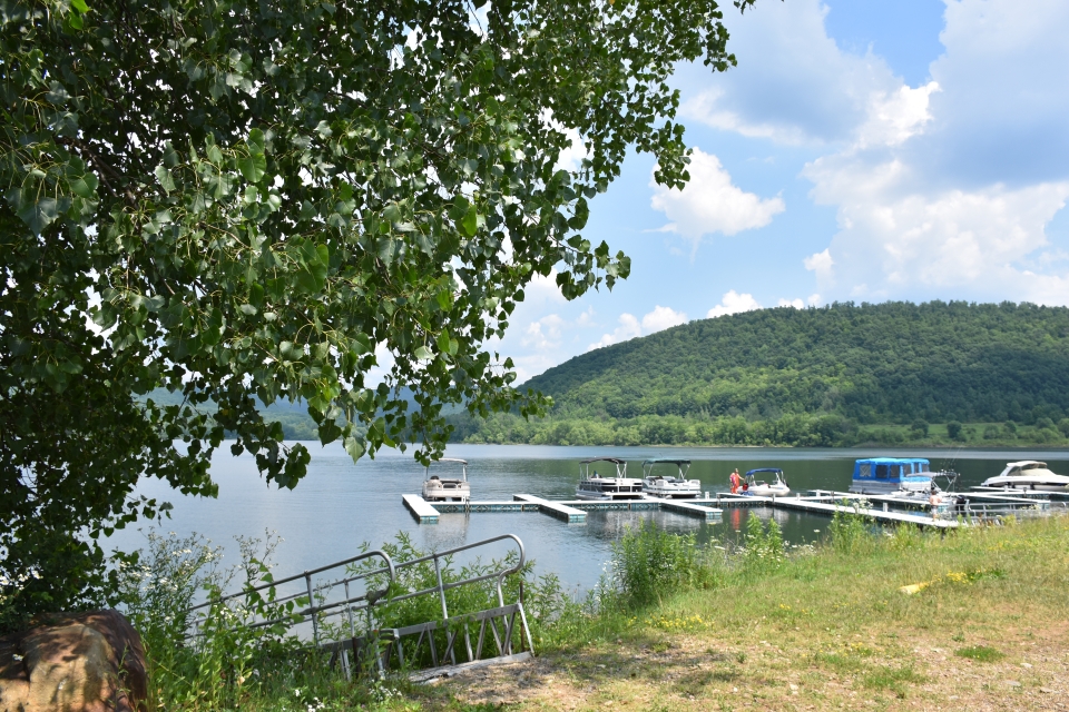 View of docks at Highbanks Campground