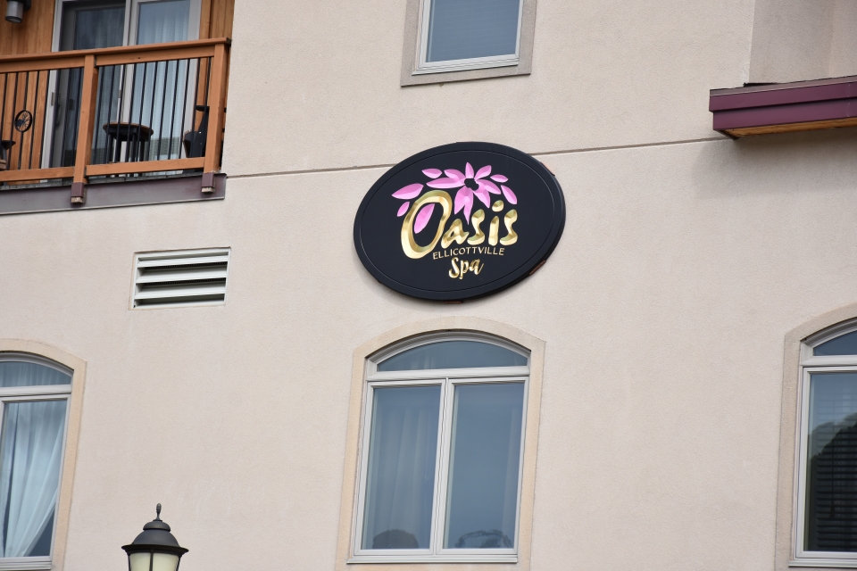 Oasis Spa sign on Tamarack