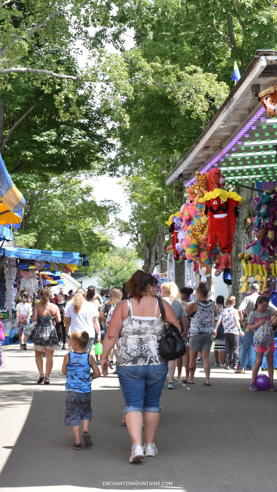 Fair goers walking through the games at the Cattaraugus County Fair