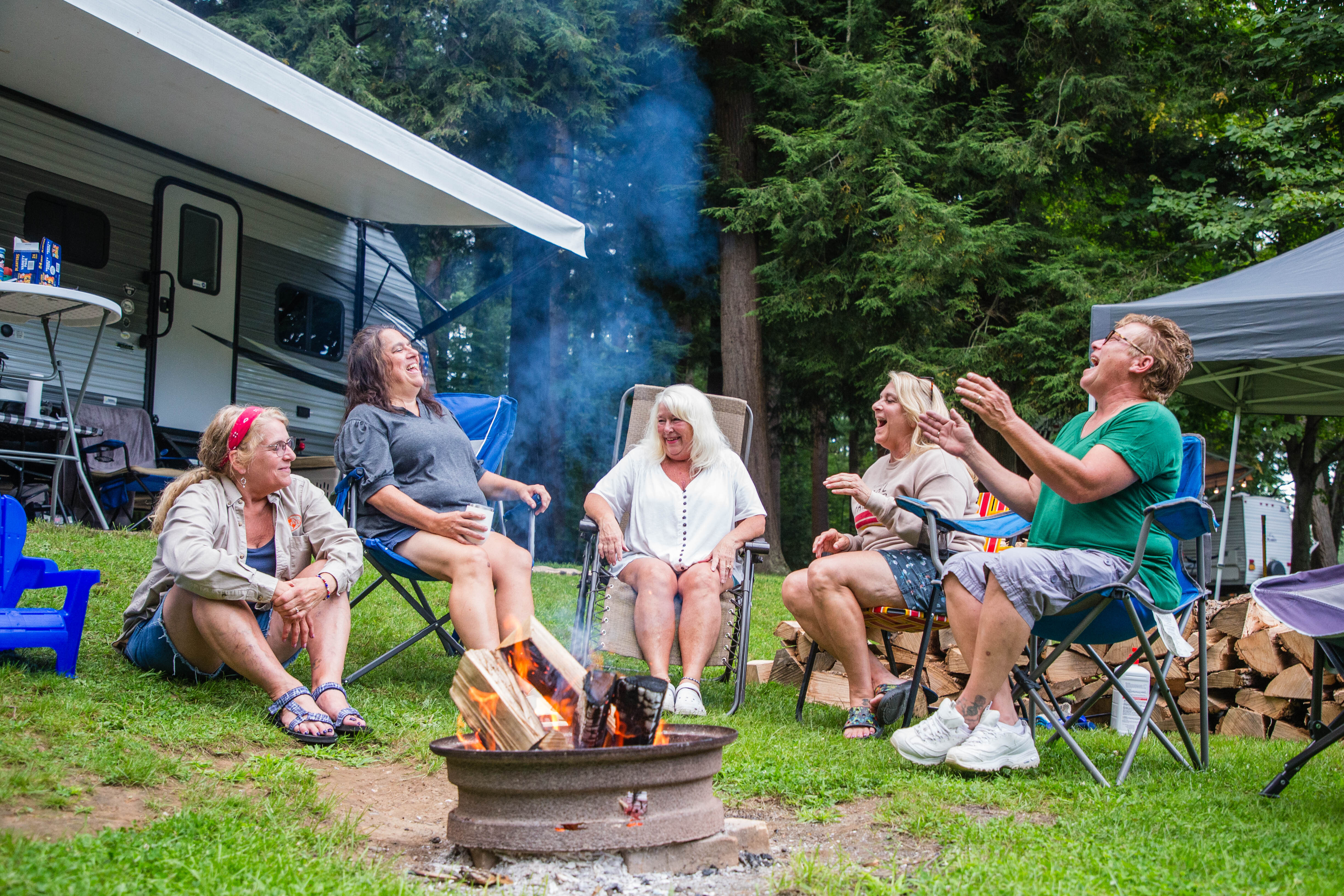 Sitting around the campfire at Riverhurst Campground 