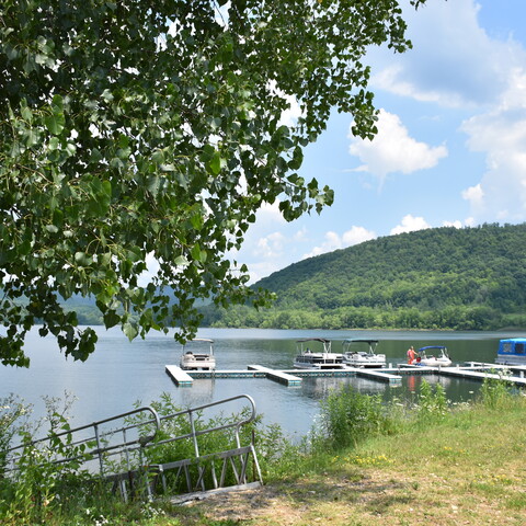 View of docks at Highbanks Campground