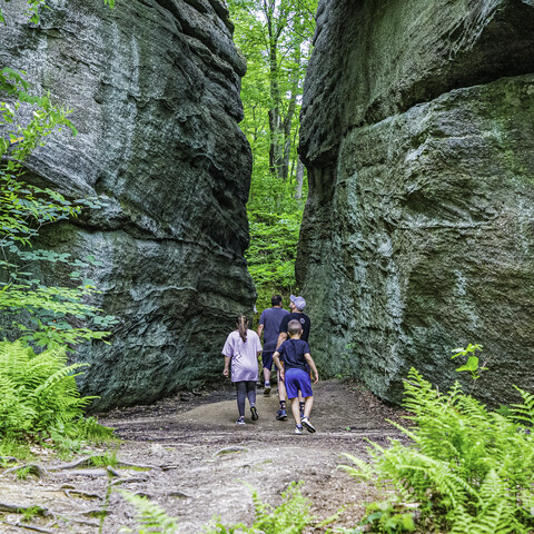 Family walking through Rock City Park