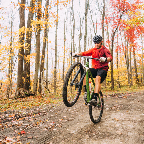 Wheelie on a mountain bike