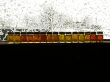 Jars of maple syrup in the window show the colors of maple syrup. Taken at Moore's Sugar Shack and Pancake House